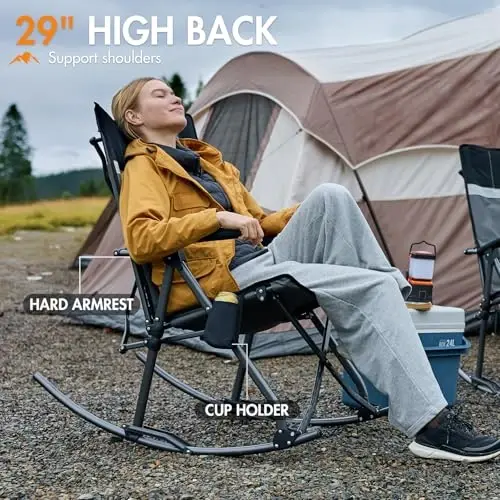 Portal Oversized Folding Rocking Camping Chair Portable 400 lbs | Folding Rocking Camping Chair Portable Outdoor Rocker with High Back Hard Armrests Carry Bag support 400 lbs - 4