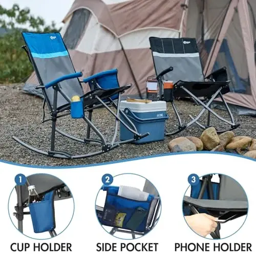 Portal Oversized Folding Rocking Camping Chair Portable 400 lbs | Folding Rocking Camping Chair Portable Outdoor Rocker with High Back Hard Armrests Carry Bag support 400 lbs - 6