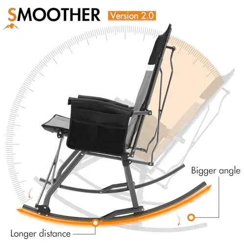 Portal Oversized Folding Rocking Camping Chair Portable 400 lbs | Folding Rocking Camping Chair Portable Outdoor Rocker with High Back Hard Armrests Carry Bag support 400 lbs - 4