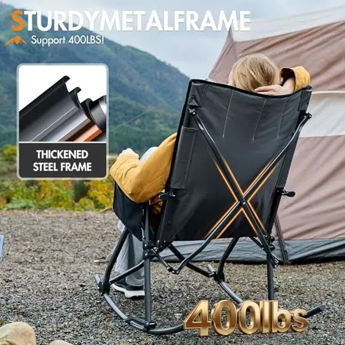 Portal Oversized Folding Rocking Camping Chair Portable 400 lbs | Folding Rocking Camping Chair Portable Outdoor Rocker with High Back Hard Armrests Carry Bag support 400 lbs - 6