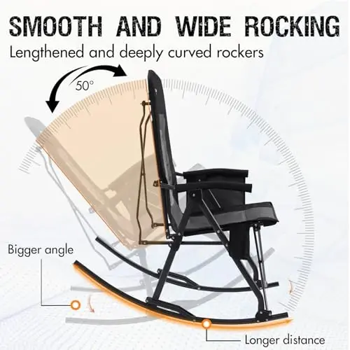 PORTAL Oversized Folding Rocking Camping Chair Portable Outdoor Rocker with High Back Hard Armrests Carry Bag, Supports 400 lbs - 2