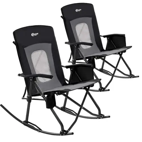 PORTAL Oversized Folding Rocking Camping Chair Portable Outdoor Rocker with High Back Hard Armrests Carry Bag, Supports 400 lbs 