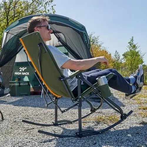 PORTAL Oversized Folding Rocking Camping Chair Portable Outdoor Rocker with High Back Hard Armrests Carry Bag, Supports 400 lbs - 2