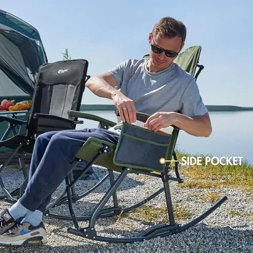 PORTAL Oversized Folding Rocking Camping Chair Portable Outdoor Rocker with High Back Hard Armrests Carry Bag, Supports 400 lbs - 5