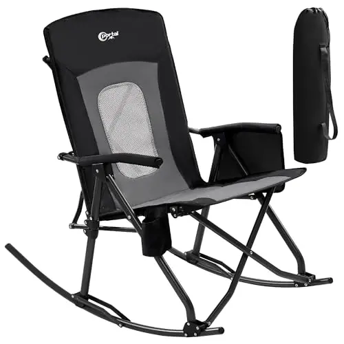 PORTAL Oversized Folding Rocking Camping Chair Portable Outdoor Rocker with High Back Hard Armrests Carry Bag, Supports 400 lbs - 1