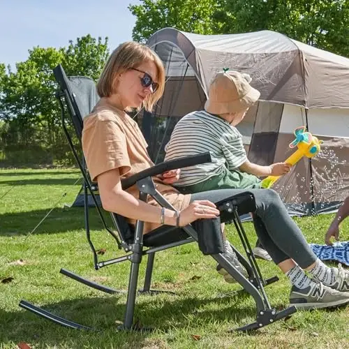 PORTAL Oversized Folding Rocking Camping Chair Portable Outdoor Rocker with High Back Hard Armrests Carry Bag, Supports 400 lbs - 2