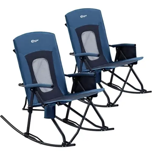 PORTAL Oversized Folding Rocking Camping Chair Portable Outdoor Rocker with High Back Hard Armrests Carry Bag, Supports 400 lbs - PORTAL
