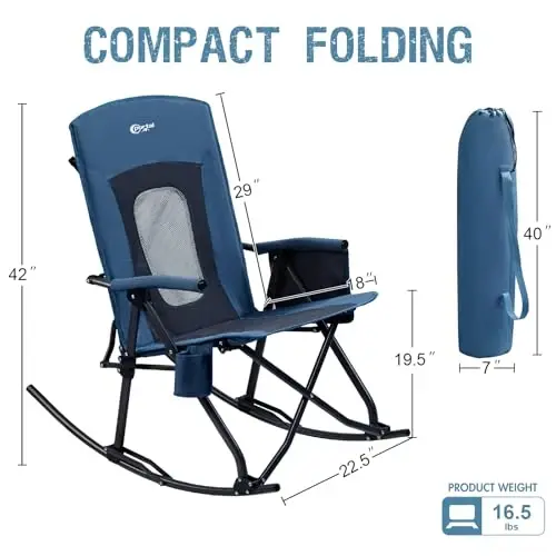 PORTAL Oversized Folding Rocking Camping Chair Portable Outdoor Rocker with High Back Hard Armrests Carry Bag, Supports 400 lbs - 2