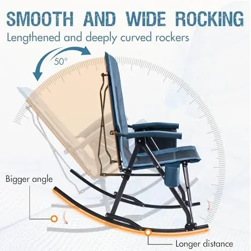 PORTAL Oversized Folding Rocking Camping Chair Portable Outdoor Rocker with High Back Hard Armrests Carry Bag, Supports 400 lbs - 4