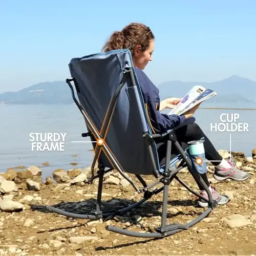 PORTAL Oversized Folding Rocking Camping Chair Portable Outdoor Rocker with High Back Hard Armrests Carry Bag, Supports 400 lbs - 4