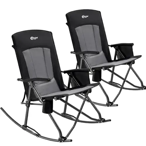 PORTAL Oversized Folding Rocking Camping Chair Portable Outdoor Rocker with High Back Hard Armrests Carry Bag, Supports 400 lbs - PORTAL