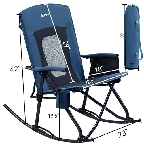 PORTAL Oversized Folding Rocking Camping Chair Portable Outdoor Rocker with High Back Hard Armrests Carry Bag, Supports 400 lbs - 3