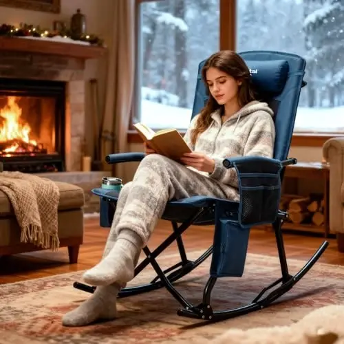 PORTAL Oversized Folding Rocking Camping Chair Portable Outdoor Rocker with High Back Hard Armrests Carry Bag, Supports 400 lbs - 2