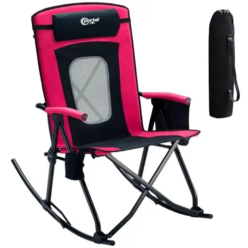 PORTAL Oversized Folding Rocking Camping Chair Portable Outdoor Rocker with High Back Hard Armrests Carry Bag, Supports 400 lbs 