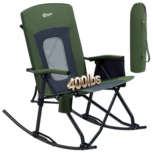 PORTAL Oversized Folding Rocking Camping Chair Portable Outdoor Rocker with High Back Hard Armrests Carry Bag, Supports 400 lbs - 1