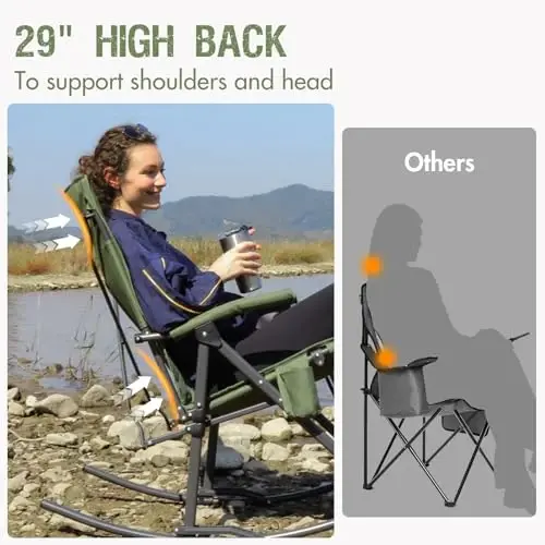 PORTAL Oversized Folding Rocking Camping Chair Portable Outdoor Rocker with High Back Hard Armrests Carry Bag, Supports 400 lbs - 4