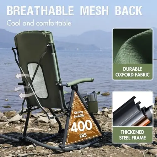 PORTAL Oversized Folding Rocking Camping Chair Portable Outdoor Rocker with High Back Hard Armrests Carry Bag, Supports 400 lbs - 4