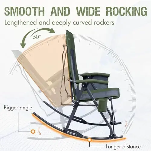 PORTAL Oversized Folding Rocking Camping Chair Portable Outdoor Rocker with High Back Hard Armrests Carry Bag, Supports 400 lbs - 4
