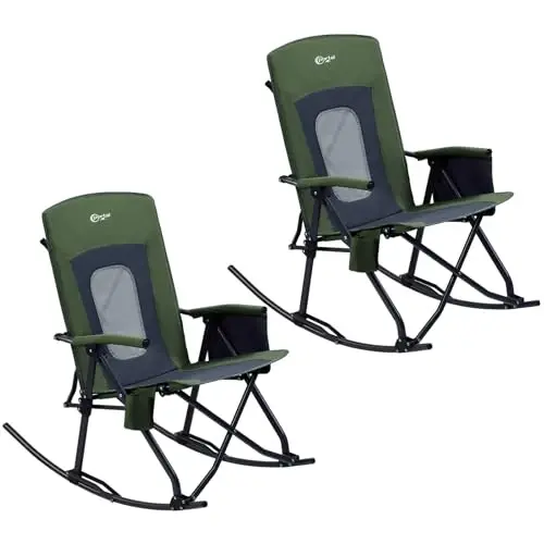PORTAL Oversized Folding Rocking Camping Chair Portable Outdoor Rocker with High Back Hard Armrests Carry Bag, Supports 400 lbs - PORTAL