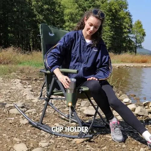 PORTAL Oversized Folding Rocking Camping Chair Portable Outdoor Rocker with High Back Hard Armrests Carry Bag, Supports 400 lbs - 2