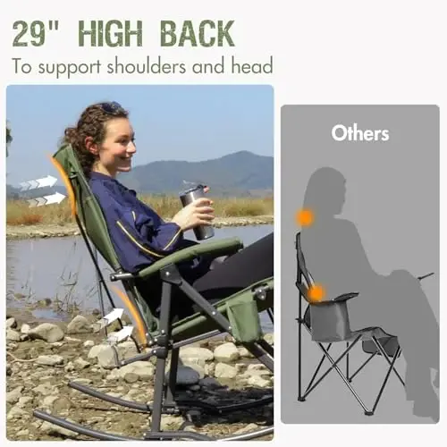 PORTAL Oversized Folding Rocking Camping Chair Portable Outdoor Rocker with High Back Hard Armrests Carry Bag, Supports 400 lbs - 6