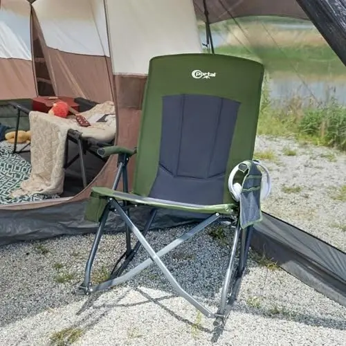 PORTAL Oversized Folding Rocking Camping Chair Portable Outdoor Rocker with High Back Hard Armrests Carry Bag, Supports 400 lbs - 2