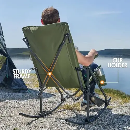 PORTAL Oversized Folding Rocking Camping Chair Portable Outdoor Rocker with High Back Hard Armrests Carry Bag, Supports 400 lbs - 5
