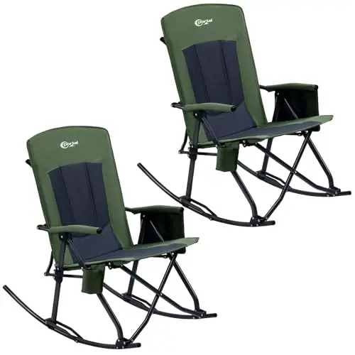 PORTAL Oversized Folding Rocking Camping Chair Portable Outdoor Rocker with High Back Hard Armrests Carry Bag, Supports 400 lbs - PORTAL