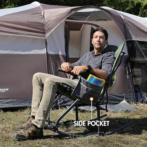 PORTAL Oversized Folding Rocking Camping Chair Portable Outdoor Rocker with High Back Hard Armrests Carry Bag, Supports 400 lbs, Mesh Back, Green - 5