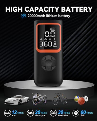 Portativ Shinalar Kompressori - Avtomobil Shinalari uchun 20000mAh va 150PSI Simsiz Havo Nasosi, Bosim O'lchagich va LED Yorug'lik bilan, Avtomobil Velosipedlari, Mototsikl, To'p uchun 3X Tezroq Shishirish Elektr Havo Kompressori - KOLTGOO (1)