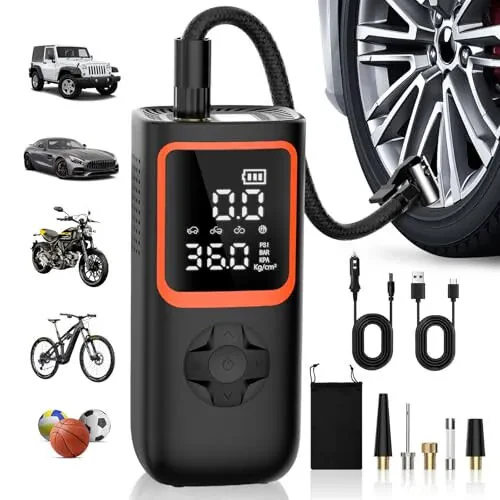 Portativ Shinalar Kompressori - Avtomobil Shinalari uchun 20000mAh va 150PSI Simsiz Havo Nasosi, Bosim O'lchagich va LED Yorug'lik bilan, Avtomobil Velosipedlari, Mototsikl, To'p uchun 3X Tezroq Shishirish Elektr Havo Kompressori - KOLTGOO