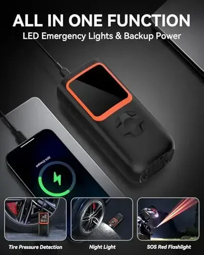 Portativ Shinalar Kompressori - Avtomobil Shinalari uchun 20000mAh va 150PSI Simsiz Havo Nasosi, Bosim O'lchagich va LED Yorug'lik bilan, Avtomobil Velosipedlari, Mototsikl, To'p uchun 3X Tezroq Shishirish Elektr Havo Kompressori - 5