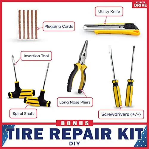 Portativ Shinalar Kompressori va Ta'mirlash To'plami - Avtomobil Favqulodda To'plami va 12V DC Ikki Silindrli Havo Nasosi, 150 PSI Bosim O'lchagichli Shinalar Nasosi va Avtomobil Aksessuarlari Havo Nasosi - 5