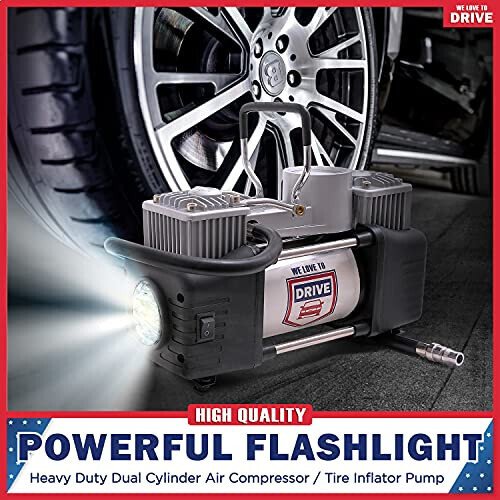 Portativ Shinalar Kompressori va Ta'mirlash To'plami - Avtomobil Favqulodda To'plami va 12V DC Ikki Silindrli Havo Nasosi, 150 PSI Bosim O'lchagichli Shinalar Nasosi va Avtomobil Aksessuarlari Havo Nasosi - 6