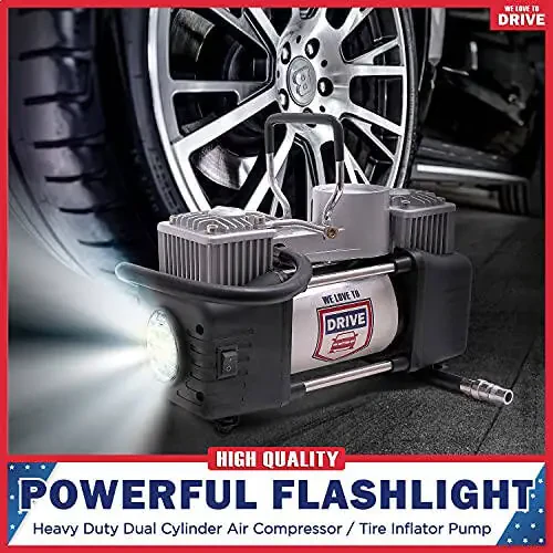 Portativ Shinalar Kompressori va Ta'mirlash To'plami - Avtomobil Favqulodda To'plami va 12V DC Ikki Silindrli Havo Nasosi, 150 PSI Bosim O'lchagichli Shinalar Nasosi va Avtomobil Aksessuarlari Havo Nasosi - 6