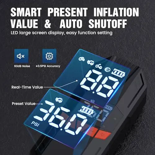 Portativ Shinalar Nasosi, 150PSI Simsiz Shinalar Nasosi, LCD Bosim O'lchagichli Elektr Havo Kompressori, Avtomobil Motosikl Velosiped To'pi uchun Tez Shishirish Velosiped Nasosi, Avtomobil Aksessuarlari - 5