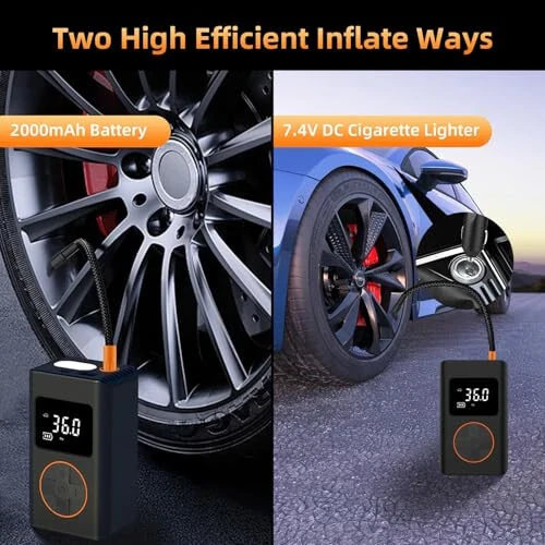 Portativ Shinalar Nasosi Kompressori - 150Psi Portativ Havo Kompressori 2X Tez Shishirish Elektr Avtomobil Shinalari Nasosi Simsiz Raqamli Bosim O'lchagichi Motosikl Velosiped Koptoklari Avtomobil Aksessuarlari uchun - 3