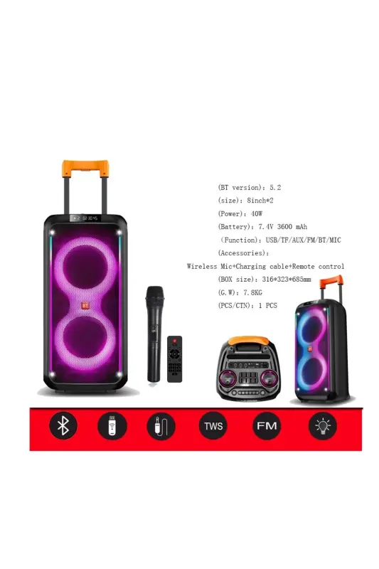 Портативная Bluetooth-колонка Party Box с функцией зарядки + караоке-микрофон - 5