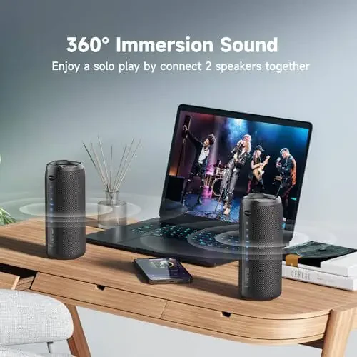 Портативная Bluetooth-колонка ZEALOT, Беспроводные Bluetooth-динамики, Водонепроницаемая колонка для улицы, IPX6, 40 Вт громкий стереозвук глубоких басов, Длительное время воспроизведения, USB/TF/AUX, Колонка для телефона, Пляж, Поход - Черный - 3