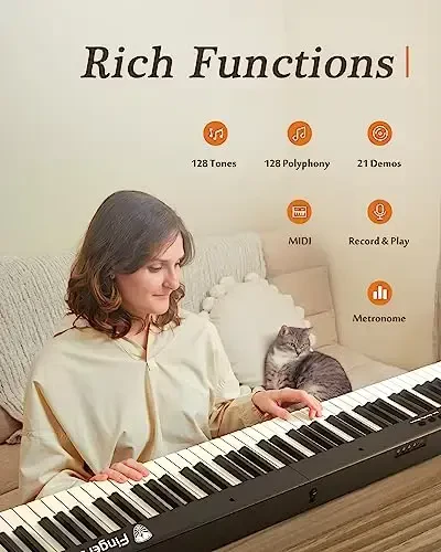 Портативная фортепианная клавиатура FingerBallet, полувзвешенное складное цифровое пианино, 88 клавиш, полный размер, текстура дерева, электронное пианино с поддержкой MIDI и Bluetooth, подходит для взрослых, малышей, детей - 4