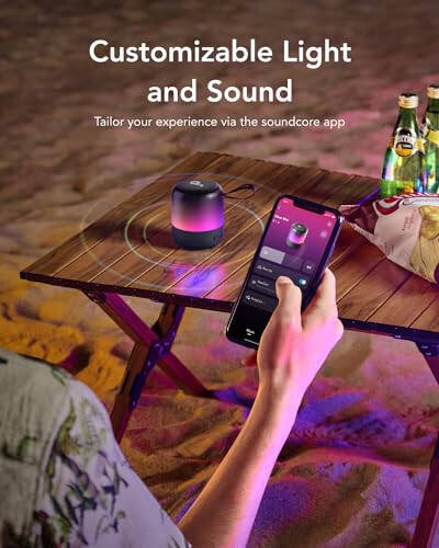 Портативная колонка Soundcore Glow Mini, Bluetooth-колонка с 360° звуком, световым шоу, 12-часовой батареей, настраиваемым эквалайзером и светом, водонепроницаемая и пыленепроницаемая по стандарту IP67, для кемпинга, дома и пляжных вечеринок - 7