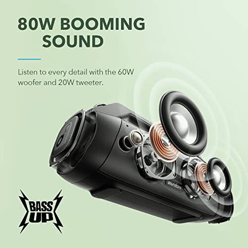 Портативная колонка Soundcore Motion Boom Plus IP67, 80 Вт стереозвука, настраиваемый эквалайзер и BassUp, встроенный power bank, водонепроницаемая Bluetooth-колонка для кемпинга, пляжа и заднего двора - 6