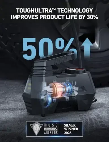 Портативный автомобильный компрессор AstroAI Tire Inflator для шин — автомобильные аксессуары, 12 В постоянного тока, с цифровым манометром, аварийный светодиодный фонарь для велосипедов, шариков, красный - 5