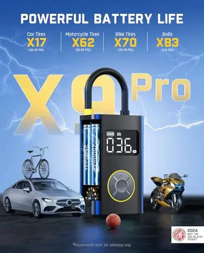 Портативный автомобильный компрессор Fanttik X9 Pro для компактных автомобилей, электровелосипедный насос с быстрой накачкой за 1 минуту и цифровым манометром, воздушный компрессор 150PSI для электровелосипедов, мотоциклов, мячей. - 5