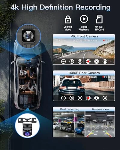 Портативный беспроводной CarPlay сенсорный экран для автомобиля: 4K Apple CarPlay и Android Auto экран с 4K видеорегистратором/1080p задней камерой/GPS-навигацией/Bluetooth/зеркальным отображением/AirPlay (10.26 дюймов) - 4
