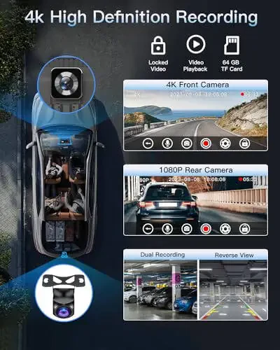 Портативный беспроводной CarPlay сенсорный экран для автомобиля: 4K Apple CarPlay и Android Auto экран с 4K видеорегистратором/1080p задней камерой/GPS-навигацией/Bluetooth/зеркальным отображением/AirPlay (10.26 дюймов) - 4