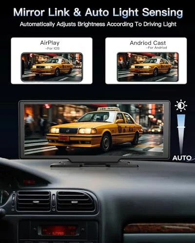 Портативный беспроводной CarPlay сенсорный экран для автомобиля: 4K Apple CarPlay и Android Auto экран с 4K видеорегистратором/1080p задней камерой/GPS-навигацией/Bluetooth/зеркальным отображением/AirPlay (10.26 дюймов) - 6