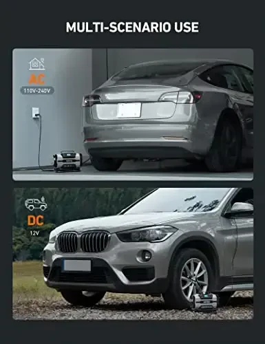 Портативный компрессор AstroAI 150PSI, 12В/110В, два двигателя, светодиод, для авто, велосипедов, матрасов, серый. - AstroAI (1)