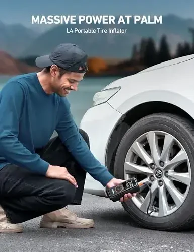 Портативный компрессор AstroAI L4, 150PSI, для автошин, с манометром, светодиодной подсветкой, для быстрой накачки шин автомобилей, мотоциклов, велосипедов, мячей. - 1