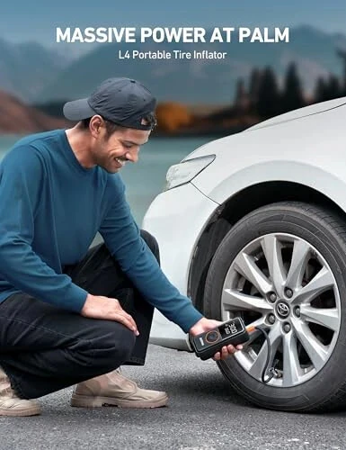 Портативный компрессор AstroAI L4, 150PSI, для автошин, с манометром, светодиодной подсветкой, для быстрой накачки шин автомобилей, мотоциклов, велосипедов, мячей. - 1